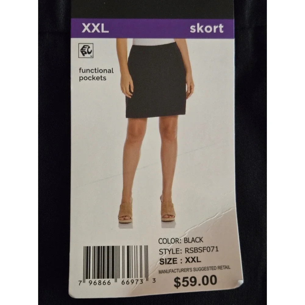 Rafaella‎ Womens Black Skort XXL Stretch Pockets RSBSF071 NWT